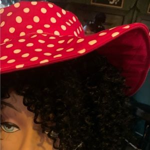 Red and white polka dot hat